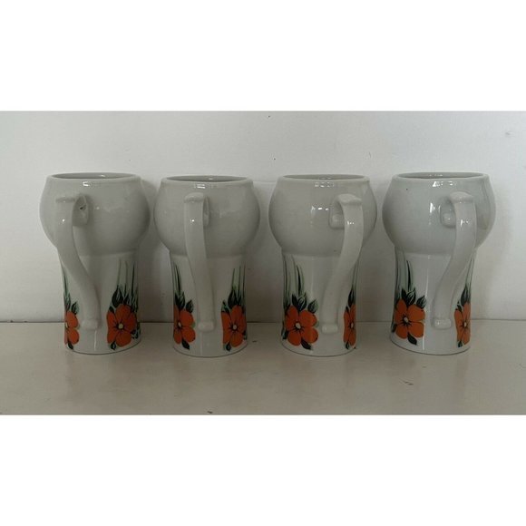 Vintage Tall Latte Mug With Orange and Yellow flowers‎ Fancy Handle Flower Power - Picture 2 of 11